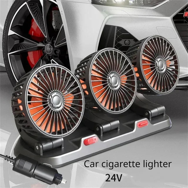 3 Heads Car Fan 360° Adjustable Cooling Fan USB/12V/24V Car Electric Fan 2 Speed Silent Cooler for Dashboard RV Truck SUV