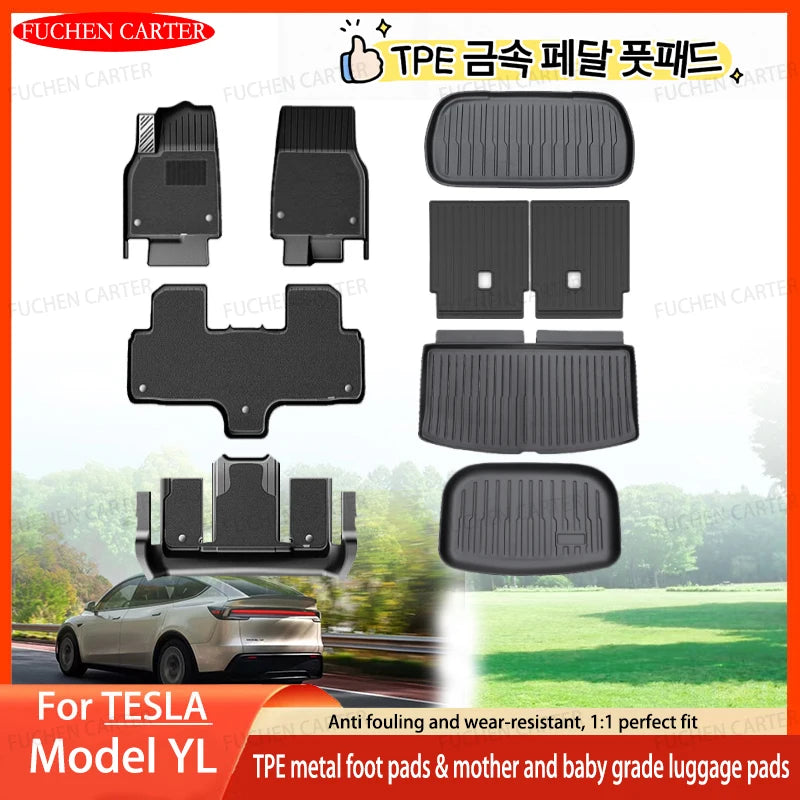 For Tesla NEW Model YL 2026 TPE Car Floor Mats With metal pedals Luggage Trunk Mat Set waterproof Anti-Slip Set Floor Liner Mat
