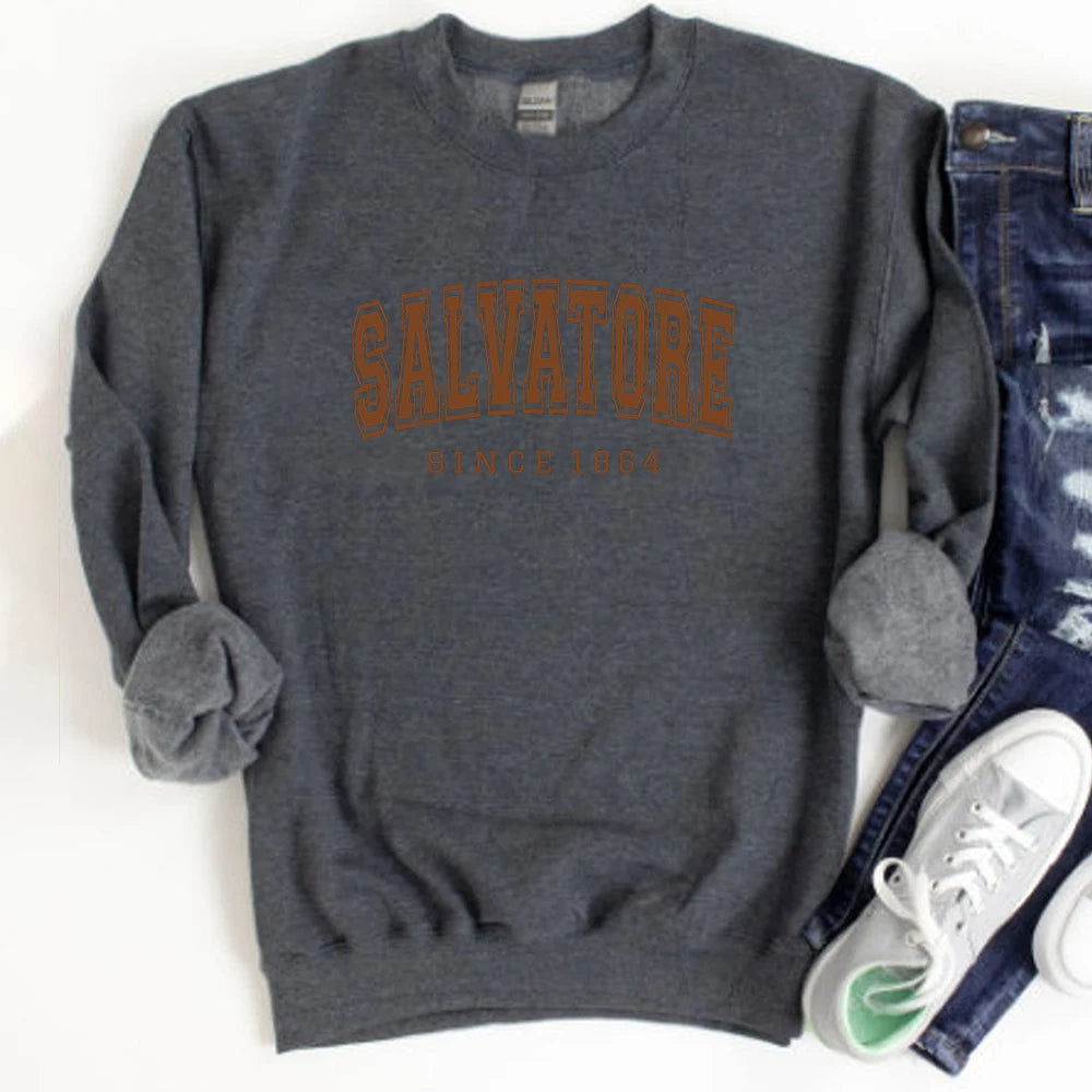 2025 Salvatore Since 1864 Sweatshirt Mystic Falls Hoodie Vampire Diaries Jumper TVD Damon Stefan Crewneck Sweatshirt Fans Top