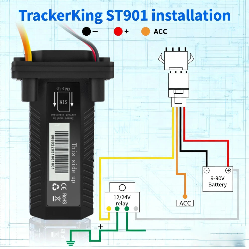 TrackerKing GPS Tracker ST901 Waterproof Vehicle Tracking Device Motorcycle Car with Real-Time Tracking GPS GSM SMS
