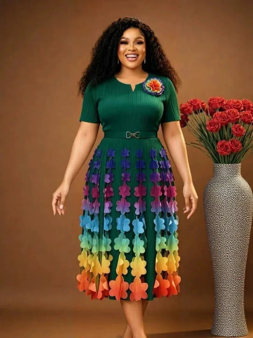 Miyake 2026 Summer New Loose V-neck Women's Fashion Slim Gradual Change Color Printed Dress