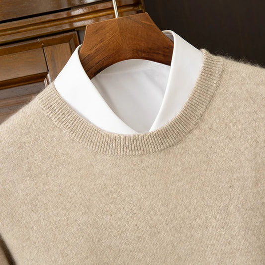 100% cashmere men's pullover business casual solid color knitted sweater loose Pull round neck Tops basic versatile Jumper