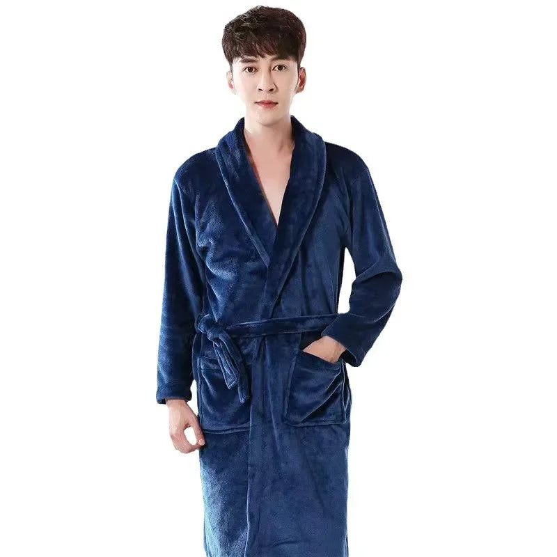 Men Adjustable Belt Bathrobe Bathrobe Cozy Winter Bathrobe with Lace Up Design Warm Water Absorbent for Ultimate