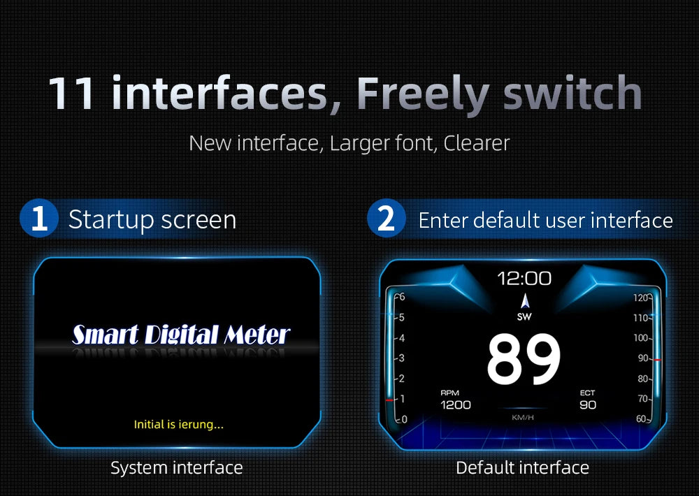 Head up Display OBD + GPS Car Water Temperature Turbo Oil Temperature Multi-function Meter LCD Display Automotive Speed Alarm
