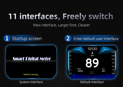 Head up Display OBD + GPS Car Water Temperature Turbo Oil Temperature Multi-function Meter LCD Display Automotive Speed Alarm