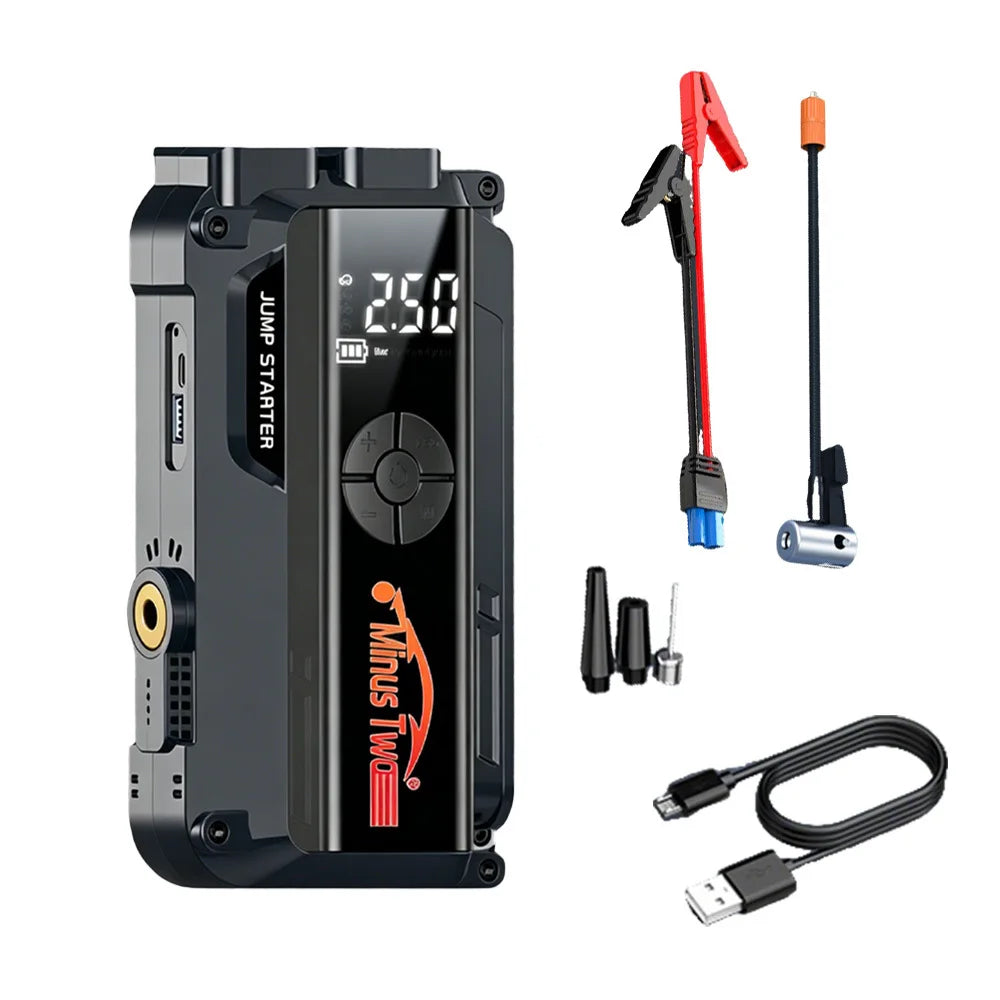 Car Jump Starter with Air Compressor Peak 2000A Auto Battery Booster 150PSI Air Pump Portable Power Bank Tire Inflator Lighting