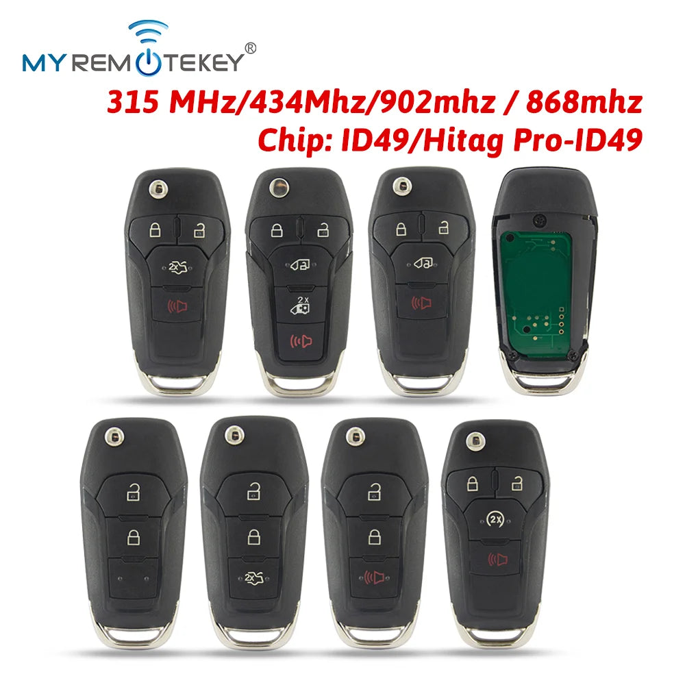 MYREMOTEKEY Flip Smart Key Fob Remote Control ID49 315/433/868/902MHz For Ford F150 Ranger 2015 - 2018 Escort Fusion 2013-2016