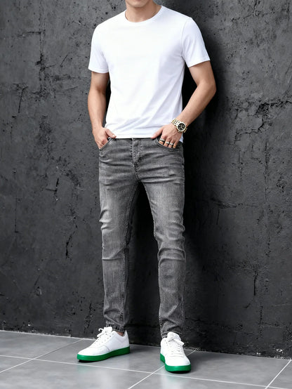 Fashion-forward Gray Y2K Men's Slim Jeans Original Drip Style Denim Pants No accessories or belts included