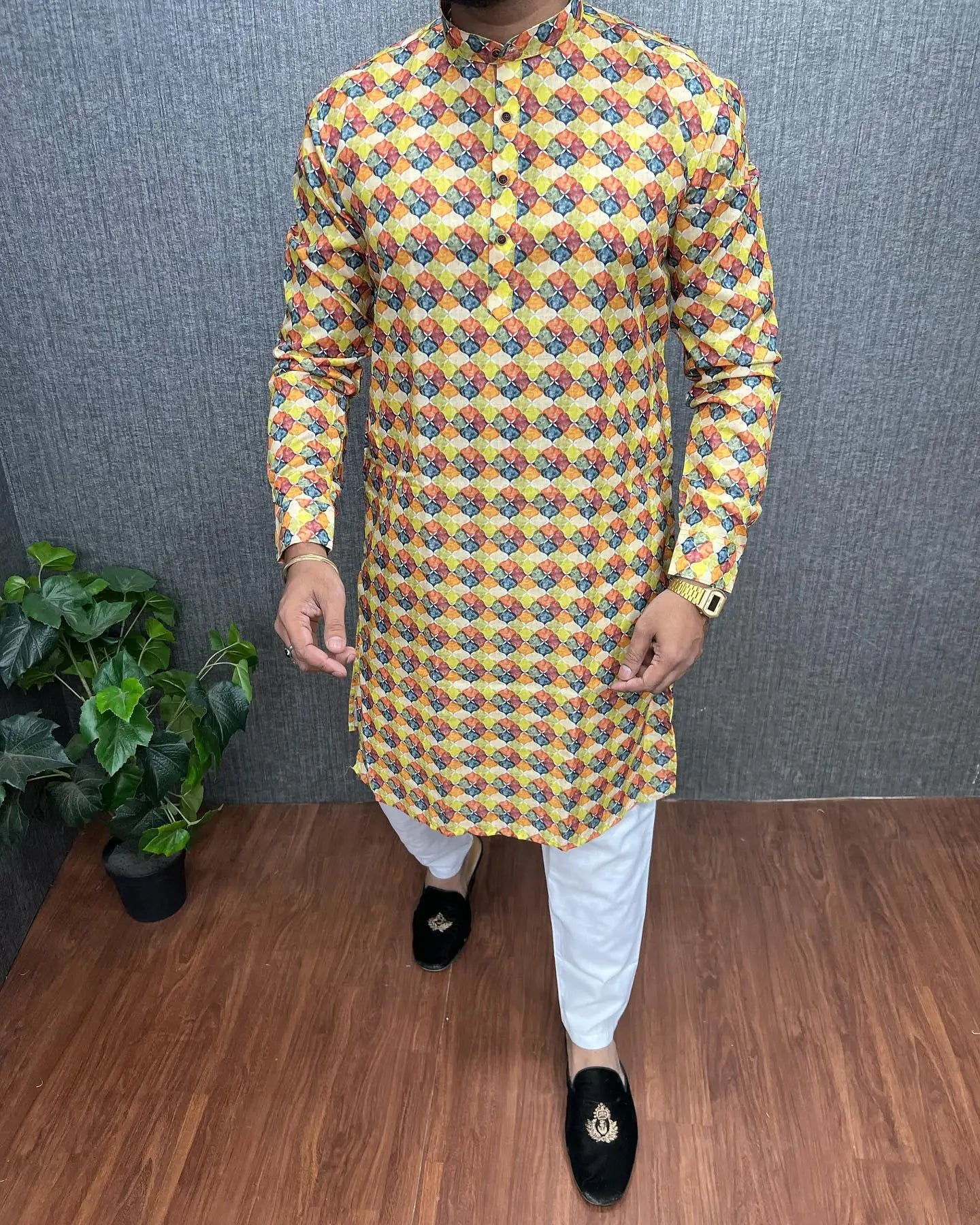 2026 Men Digital Printed Kurta Vardha Regular Fit Mandarin Collar Long Suitable All Occasions Such Wedding Hari Raya Aidilfitri
