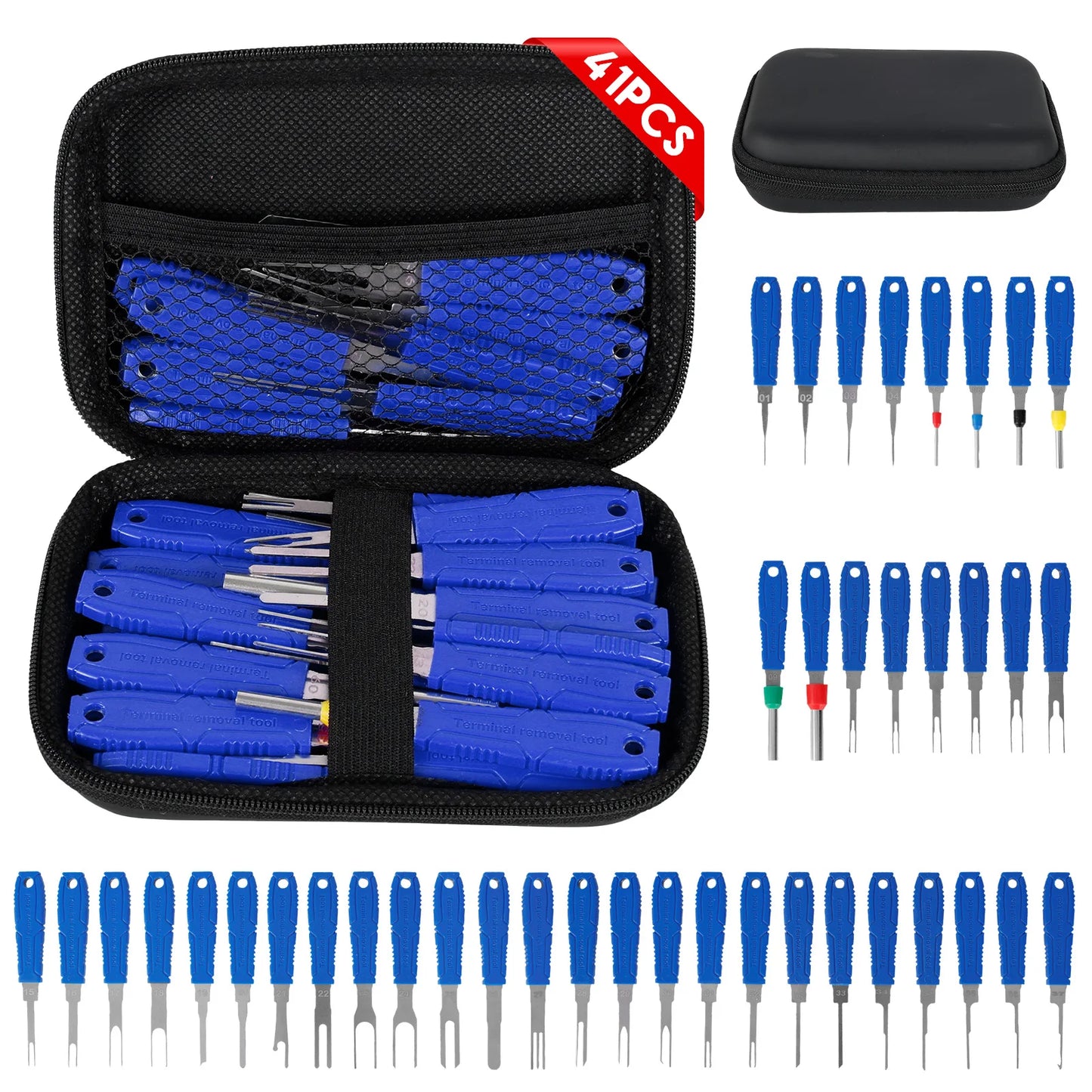 41PCS Electrical Pin Terminal Removal Tools Car Depinning Tool with Plastic Case for Connector Terminal Pin Removal Tool Kit