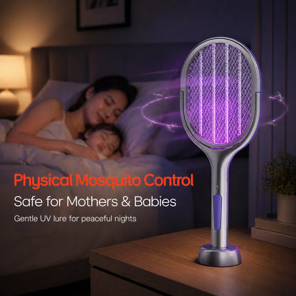 Space Silver Telescopic Bug Zapper 2-in-1 Foldable Fly Swatter UV Light Mosquito Killer Lamp Family Safe Home Bedroom 2800V
