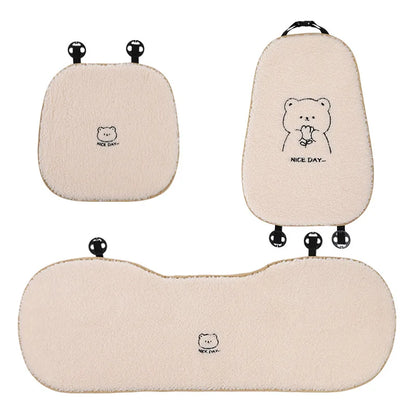 Premium Fuzzy Bear Car Seat Cushion Autumn Winter Thermal Vehicle Seat Cover with Thick Padding Cute Animal Themed Car Accessory