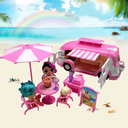 DIY Doll House for LOL Dolls Convertible Picnic Car & Bus Cute Miniatures Dollhouse Birthday Gift for Girls