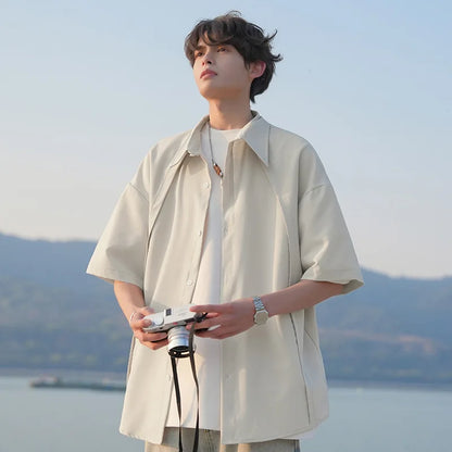 Men's Oversized Button Down Shirt Short Sleeve Loose Casual Top 2026