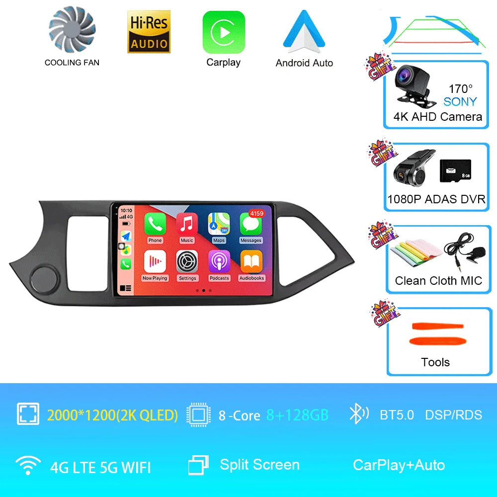 Android 16 For KIA PICANTO Morning 2011 2012 2013 2014 2015 2016 Carplay Auto Multimedia Car Radio Navigation Player WIFI+4G DSP