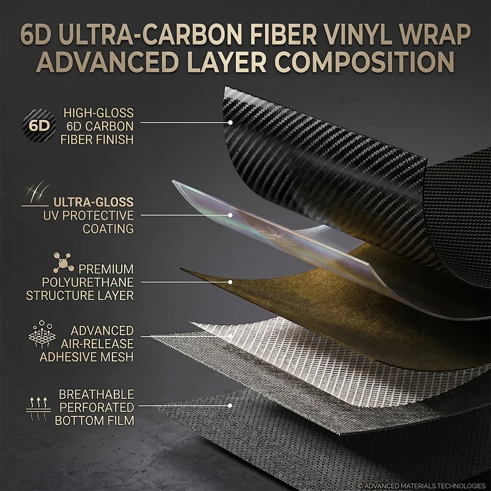 Glossy PET 6D Carbon Fiber Black Car Vinyl Wrap Film Self Adhesive Carbon Fiber Car Roof Color Change Decor Film Air Bubble Free