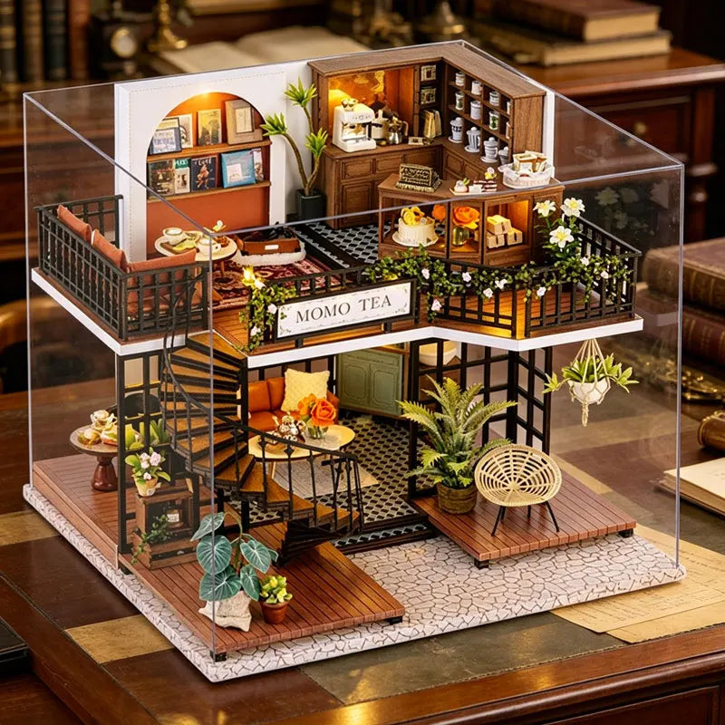 Wooden DIY Miniature Dollhouse Kit with LED Lights 3D Puzzle Doll House Building with Furniture Creative Craft Gifts Home Decor