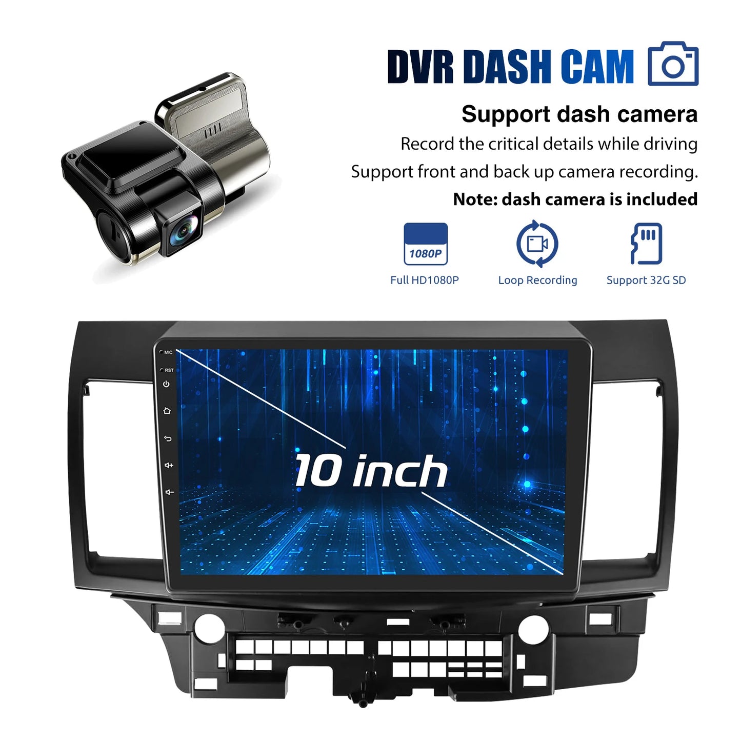 10" Android 15 Car GPS Car Stereo Radio For 2008-2017 Mitsubishi Lancer Apple Carplay 4+64G IPS Touch Screen WiFi GPS BT+DVR&CAM