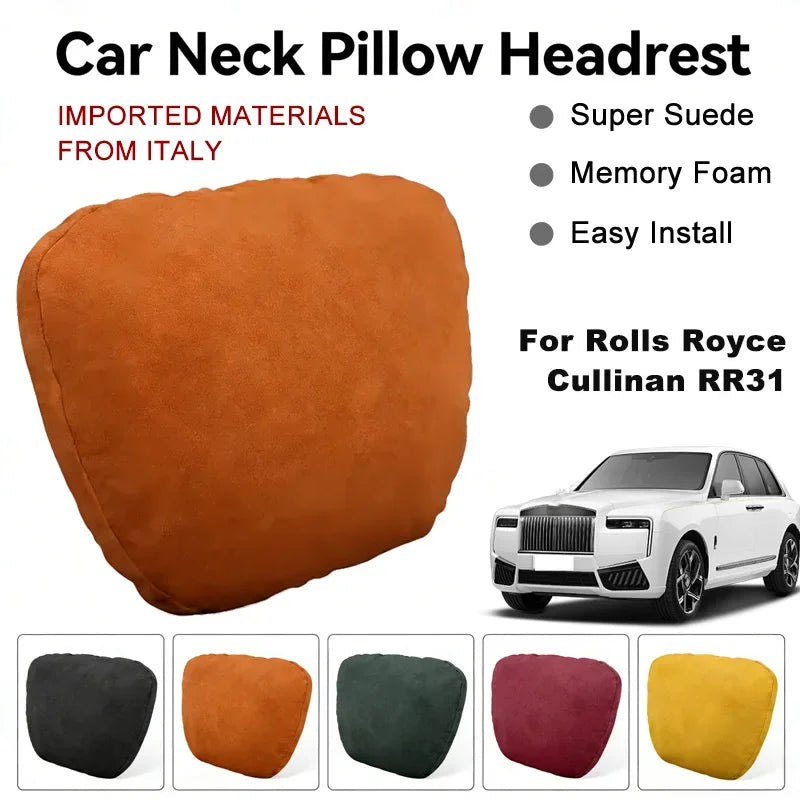 Italy Suede Car Neck Rest Pillow For Rolls Royce Cullinan RR31 Seat Head Neck Support Cushion Auto Interior Accessories