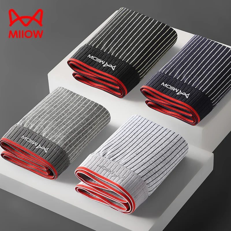 MiiOW 3/4Pcs Striped Panties Boxershorts Men Underwear Organic Cotton Boxer Shorts Antibacterial Seamless Underpants PLUS 5XL