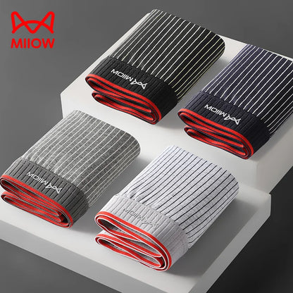 MiiOW 3/4Pcs Striped Panties Boxershorts Men Underwear Organic Cotton Boxer Shorts Antibacterial Seamless Underpants PLUS 5XL