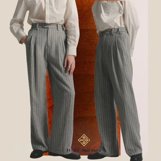 Men's High-Street Vintage Striped Pants Drapey Silhouette Melange Old Money Style Elegant Casual Trousers for Gentlemen Fashion
