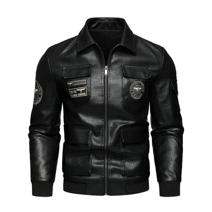 Men's embroidered lapel jacket Motorcycle PU leather jacket