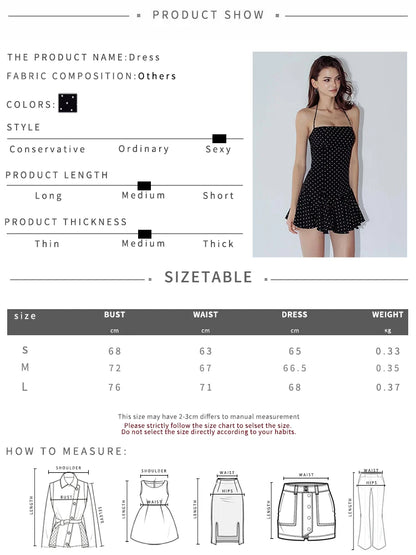 Nibber Polka Dot Print Dress Women Halter Backless  Skinny Folds Elegant Temperament Party Fashion Summer Classic Mini Bodycon