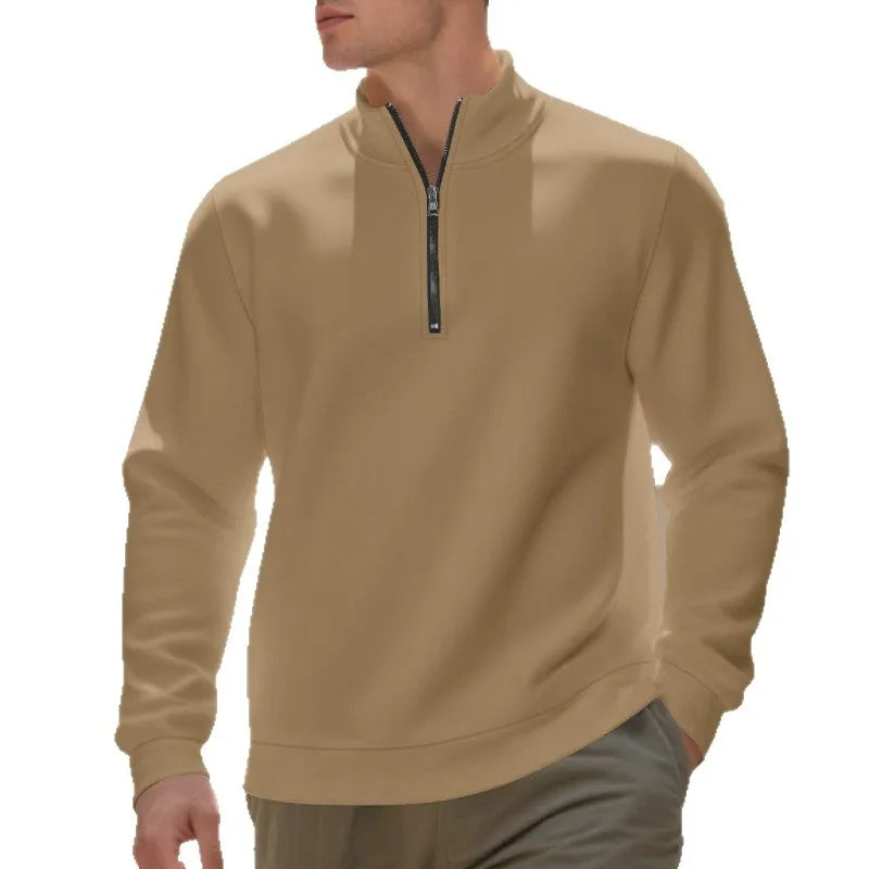 Autumn Winter Men's Fleece Quarter Zip Pullover Man Long Sleeved Loose Stand-up Collar Sweater Casual Comfy Mock Neck Sweatshirt