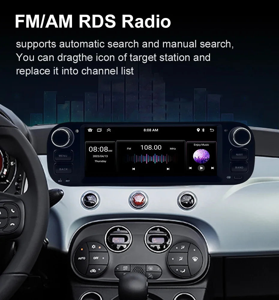 For Fiat Panda 2013-2020  Auto Multimedia Player  6.86" Touch Screen Steering Wheel Control Car GPS Navigation  Bluetooth Call
