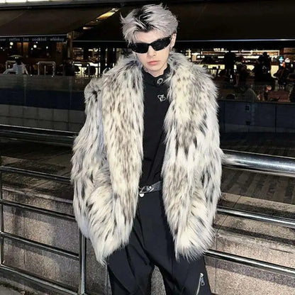 LUZHEN Popular High End Trendy Faux Fur Overcoat Leopard Personalized Elegant Casual Windproof Winter Men's Tops New Coat LZ7984