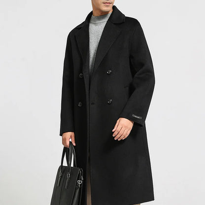 Autumn Winter New Over The Knee Double-sided Wool Coat 100% Wool Coat Men's Korean Suit Collar Wide Loose Wool Coat Light Luxury