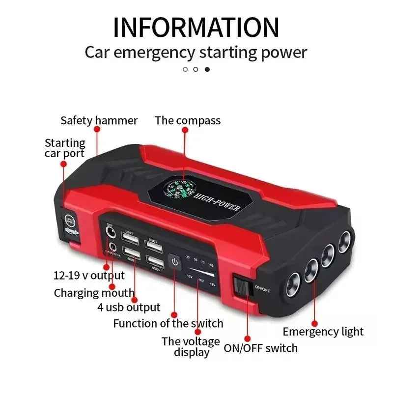 99800mAh Car Jump Starter 3000A Starting Device Portable Power Bank Battery Starter Launcher For Car Booster Articles