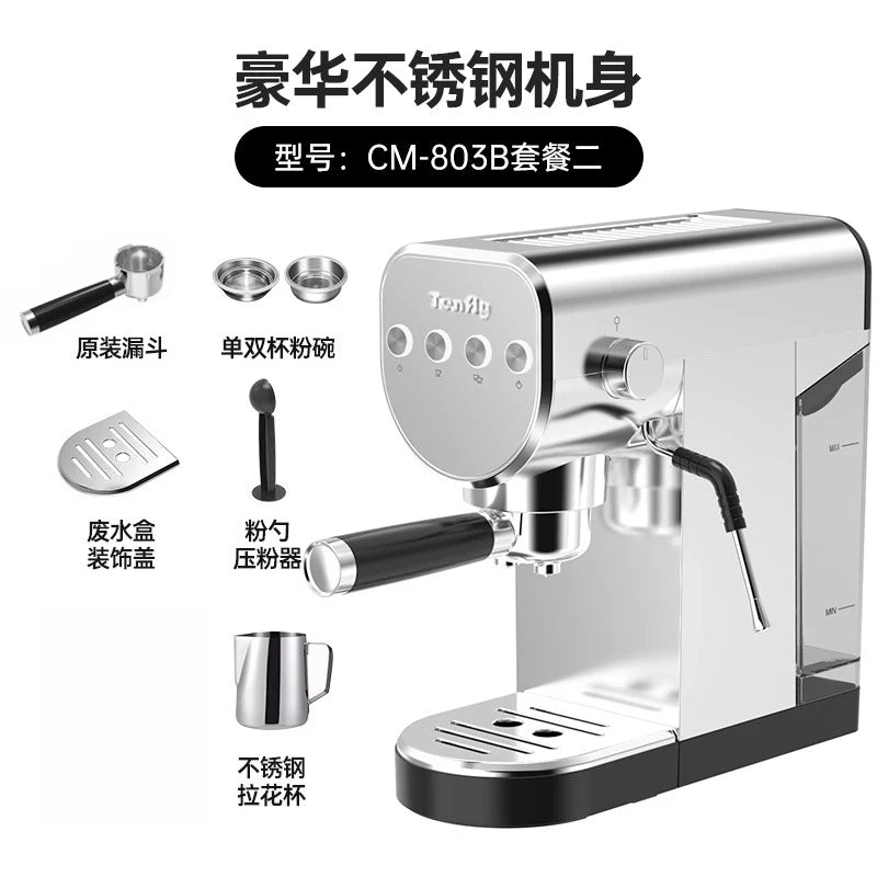 220V Tenfly Semi Automatic Espresso Machine 20Bar Pump Compact Home Coffee Maker with Steam Milk Frother AF