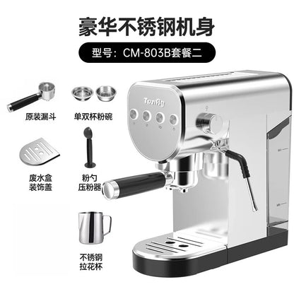 220V Tenfly Semi Automatic Espresso Machine 20Bar Pump Compact Home Coffee Maker with Steam Milk Frother AF