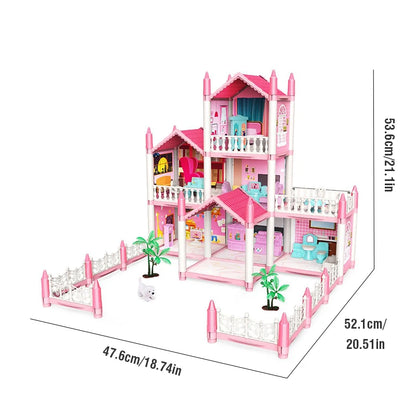 DIY Villa Model Toy House Dollhouses Role-Playing Set with Furniture and Trees Birthday and Holiday Gifts