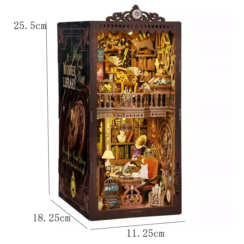Wooden Book Nook Kits Miniature Wooden Doll Houses 3D Puzzles Assembly Building Toys Bookshelf Insert Decoration Toys For Gift