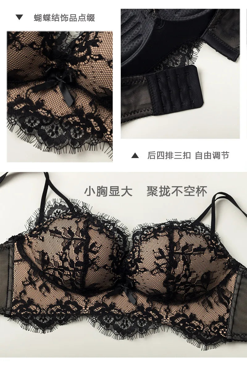 Women’s Victorian French Lace Bra Set, Push Up for Small Breasts with Side Support, Anti Dropping Sexy Lingerie MOYISU Sexy AB
