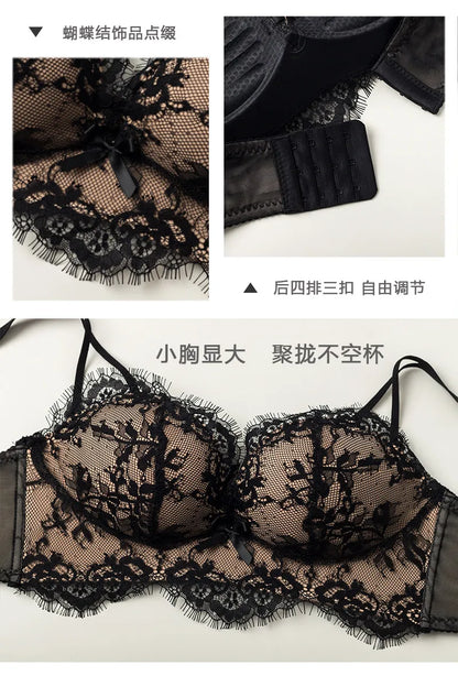 Women’s Victorian French Lace Bra Set, Push Up for Small Breasts with Side Support, Anti Dropping Sexy Lingerie MOYISU Sexy AB