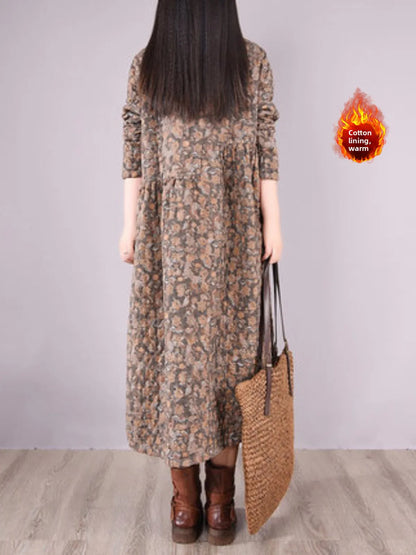Retro Cotton Linen Long Dr Large Size Women's Faion Warmth  irt A-Line Skirt Floral Print Comfortable Loose Fit