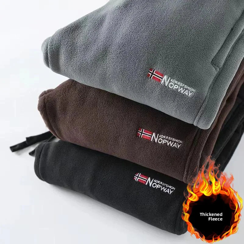 Men's Double-Sided Fleece Thickened Sweatpants Elastic Waist Casual Trousers Winter Warm Sports Leisure Pants Polyester Fiber