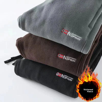 Men's Double-Sided Fleece Thickened Sweatpants Elastic Waist Casual Trousers Winter Warm Sports Leisure Pants Polyester Fiber