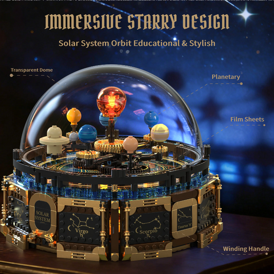 Mechanical Solar System Music Box Building Blocks Rotating Orrery Zodiac Signs Gear Model Creative DIY Assembly Toy Gift For Kid
