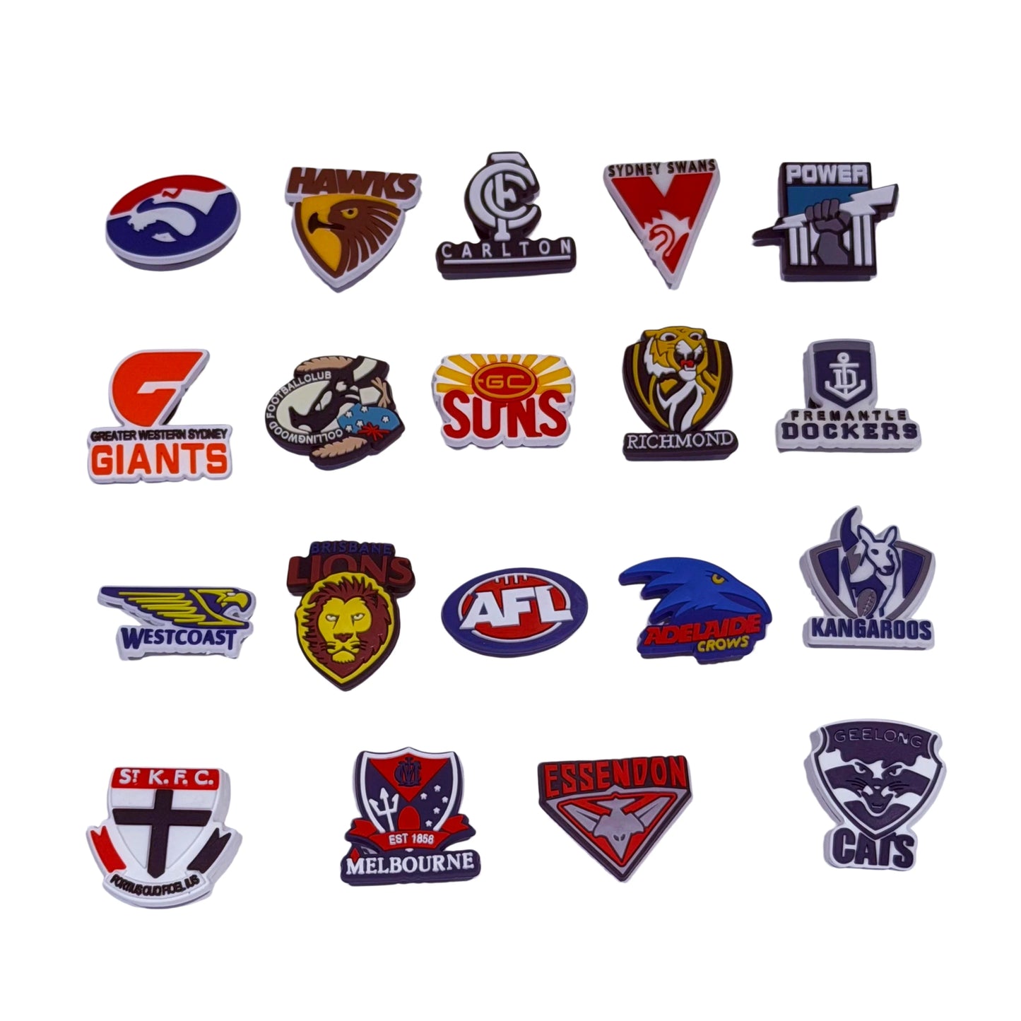 19-100pcs AFL Teams Australia Shoe Buckle Sandals DIY Accessories PVC Shoes Charms Clogs Pins Decor Kids Man Party Gift