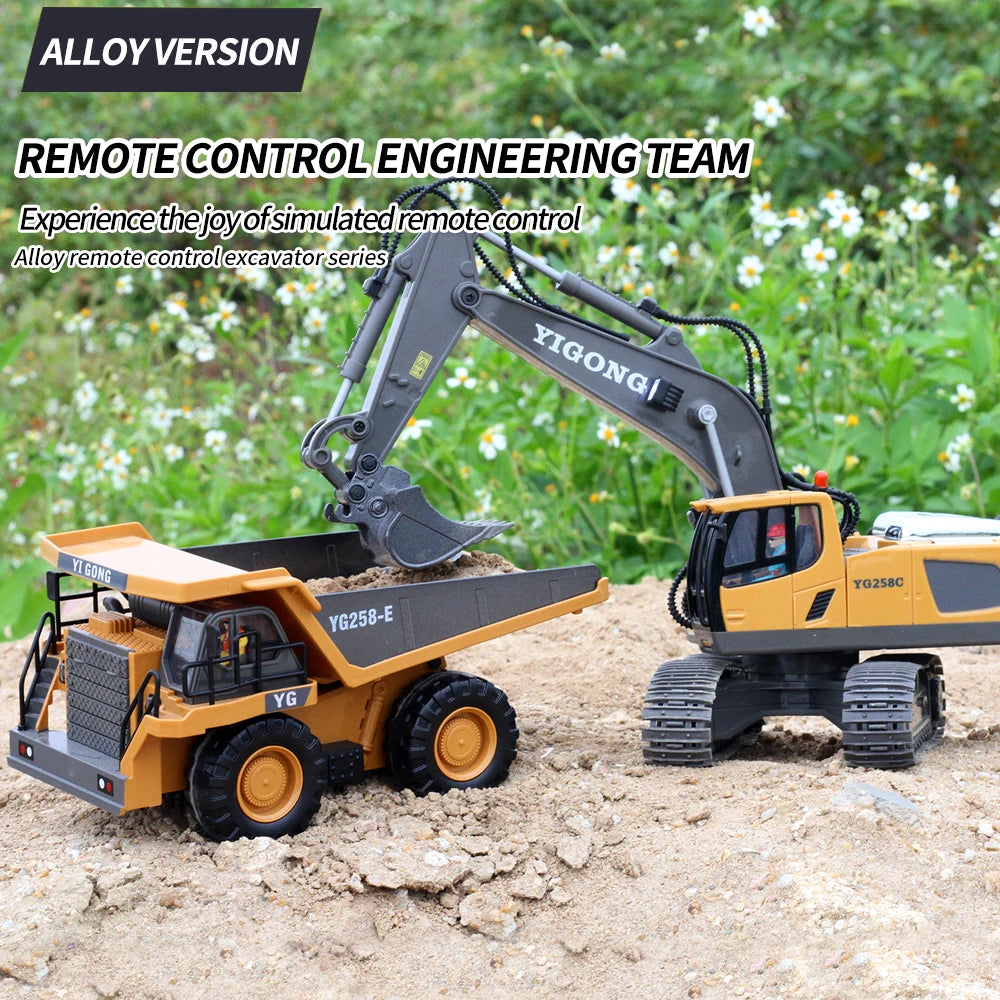 4WD RC Excavator Bulldozer Alloy Dump Truck Electric Remote Control Loading and Unloading Construction Vehicle Model Toy Gift