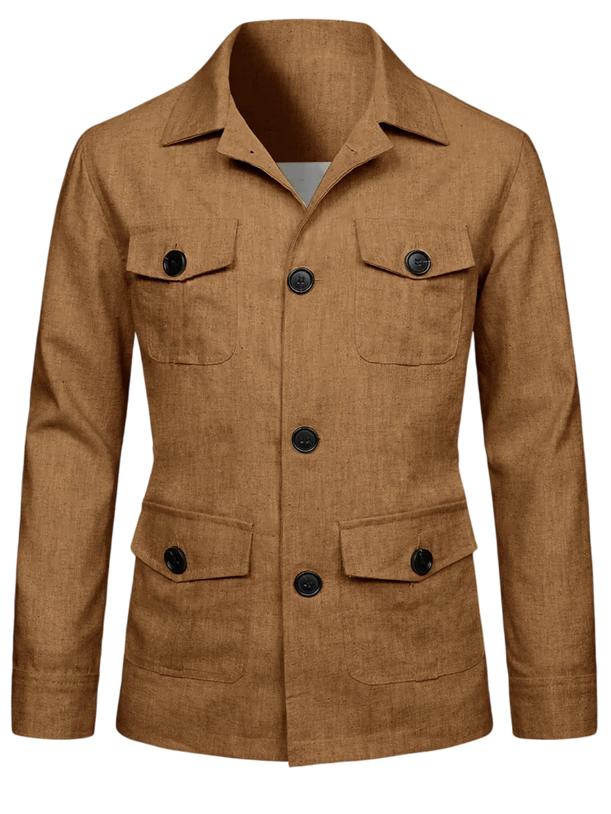 Men's Linen Blend Safari Jacket Retro British Style Multi-Pocket Workwear Coat Business Casual Suit Blazer for Spring Summer