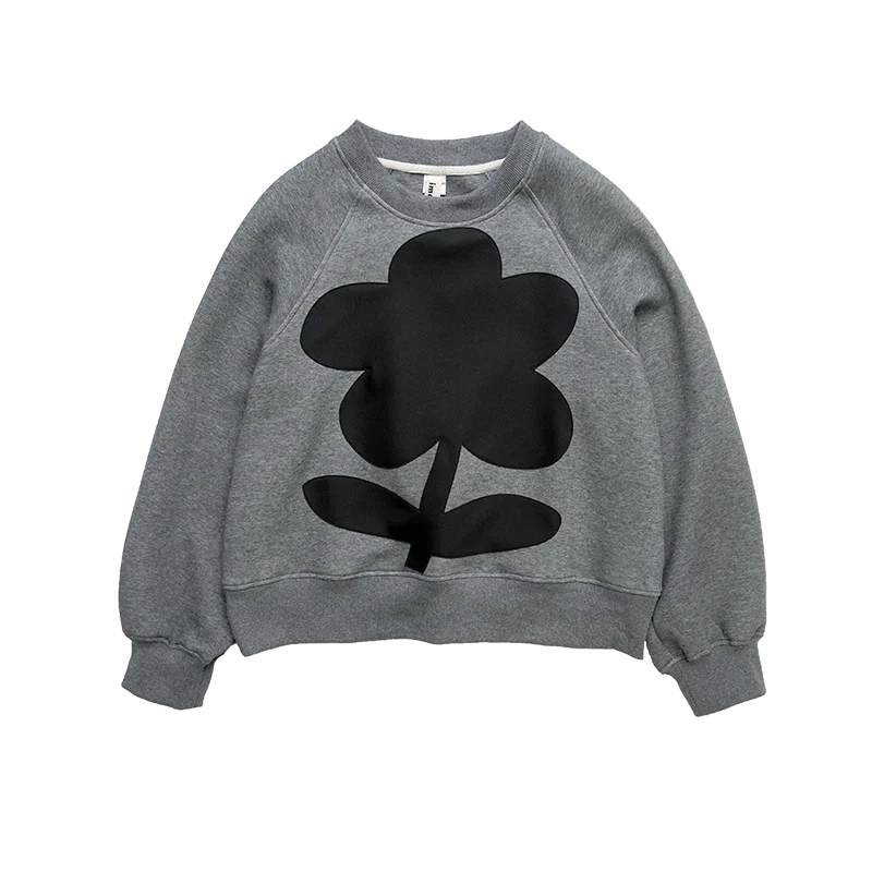 imakokoni 2025 New Original Air-Layer Floral Gray Age-Reducing Crew Neck Sweatshirt for Women 234270