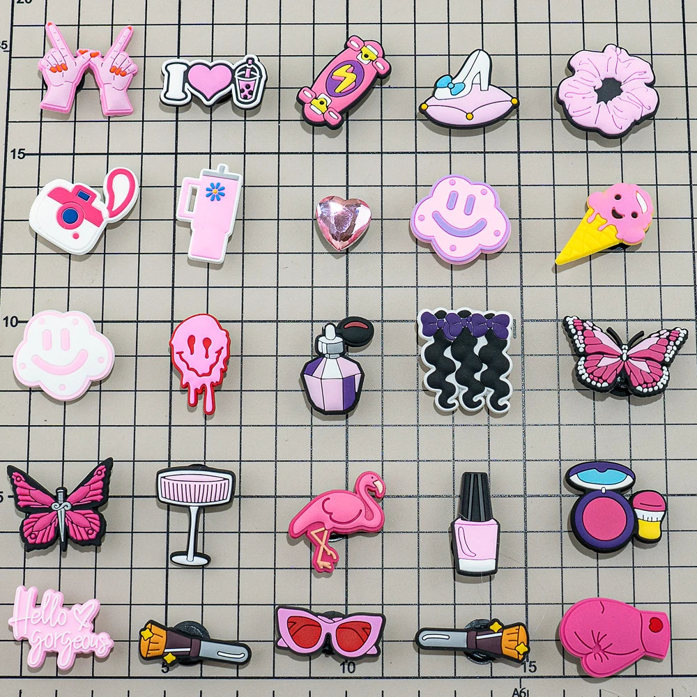 20//50/100pcs Random Pink Shoe Charms for Women Make Up Shoe Decorations Pins for Girls Gifts Sandal Accessories Flamingos