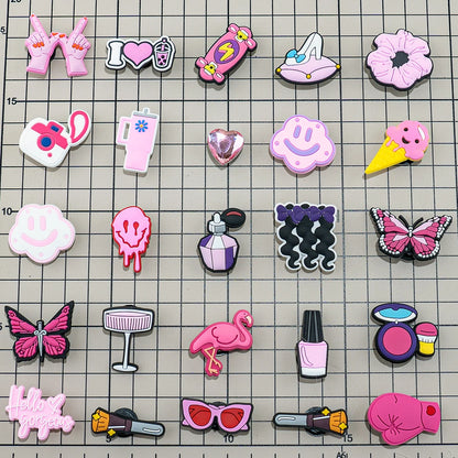 20//50/100pcs Random Pink Shoe Charms for Women Make Up Shoe Decorations Pins for Girls Gifts Sandal Accessories Flamingos