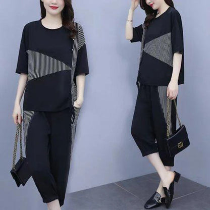 Summer New Style Women's Sporty Casual Short Sleeve TT Shirt Set Large Size Two-Piece Fashionable Korean Trendy Outfit